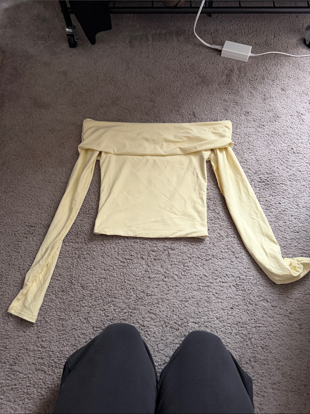 Meshki Pale Yellow Off-Shoulder Long Sleeve Top